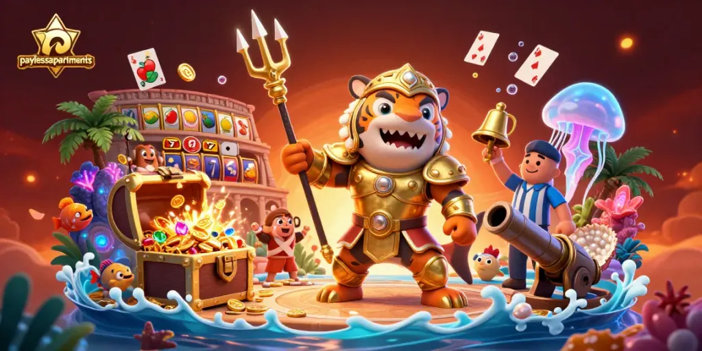 Experience thrilling gameplay at paylessapartments with a dynamic casino scene filled with vibrant slot reels and gold.